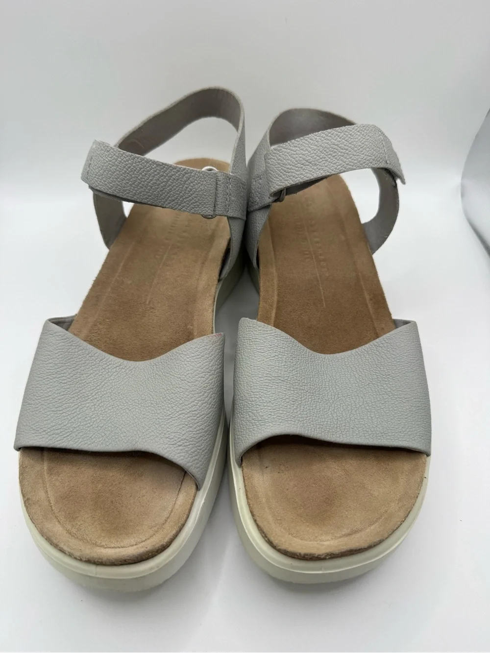 ECCO Flowt Women's Grey Leather Cork-Heeled Wedge Sandal Size 40 EU/9 US Comfort